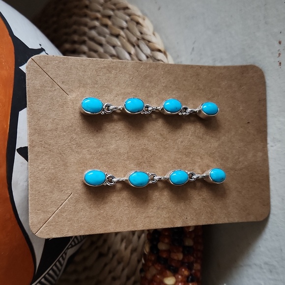 Stunning NWOT Native American Navajo Turquoise 4 Stone Dangle Earrings 🩵🎁❤️ - Picture 11 of 12